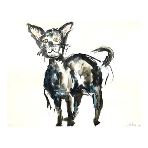 Martha Holden "Black Cat" Contemporary Ink Drawing