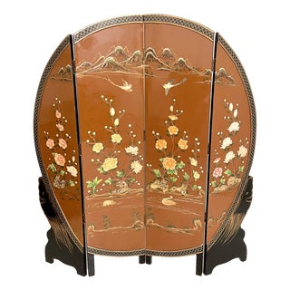Chinoiserie and Black Lacquer Four-Panel Folding Screen Room Divider, 1930s For Sale