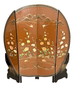 Chinoiserie and Black Lacquer Four-Panel Folding Screen Room Divider, 1930s