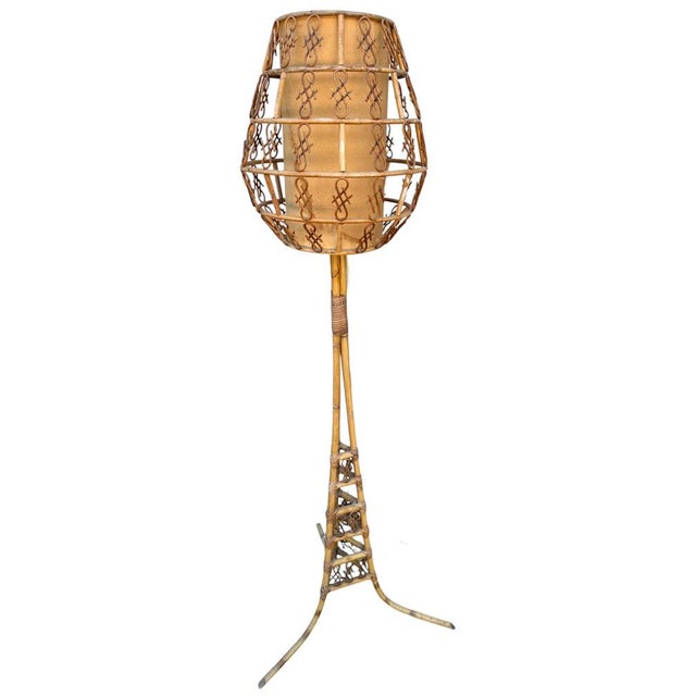 1950s Rattan Floor Lamp in the style of Louis Sognot, France, 1950s For Sale - Image 5 of 15