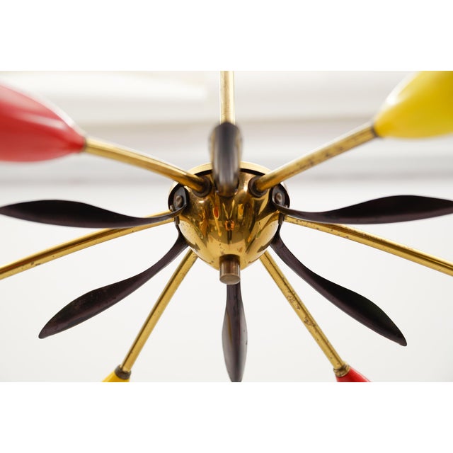 Metal Mid-Century Modern Brass 6-Arm Sputnik Lamp, Italy, 1950s For Sale - Image 7 of 13