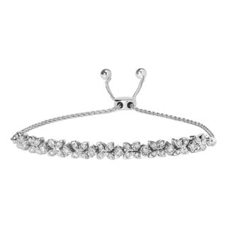 .925 Sterling Silver 1/4 Cttw Diamond Marquise Shaped Link 4"-10" Adjustable Bolo Bracelet (I-J Color, I1-I2 Clarity) For Sale