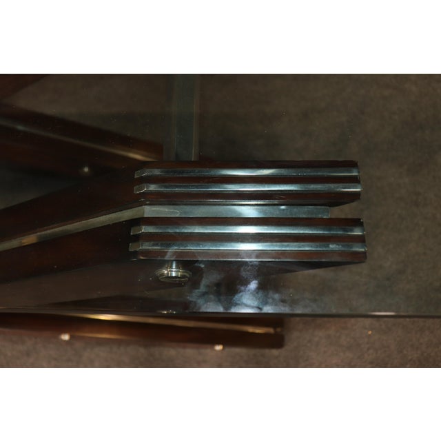 Metal Post Modern Contemporary Wood Steel and Glass Console Table For Sale - Image 7 of 10