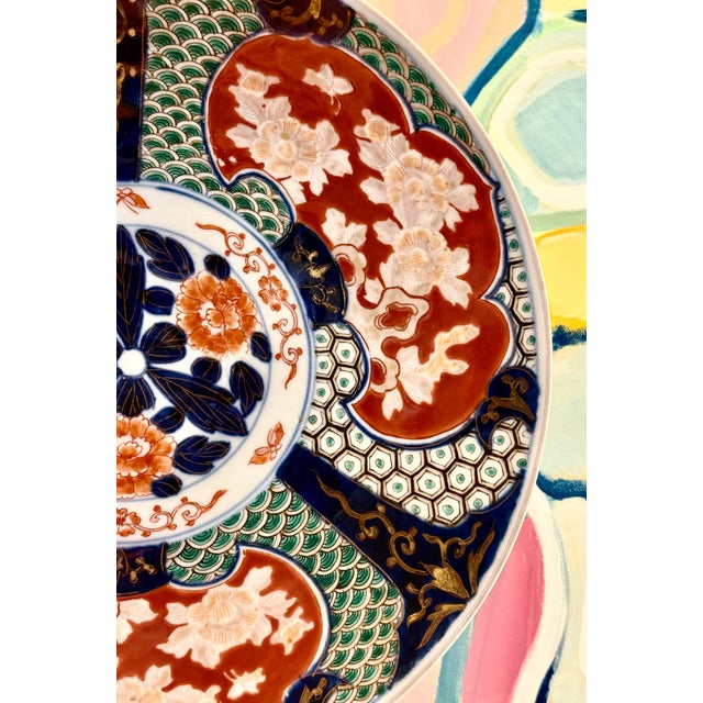 Ceramic Vintage Japanese Imari Charger Plate — 12.5” — Hand‑Painted For Sale - Image 7 of 10