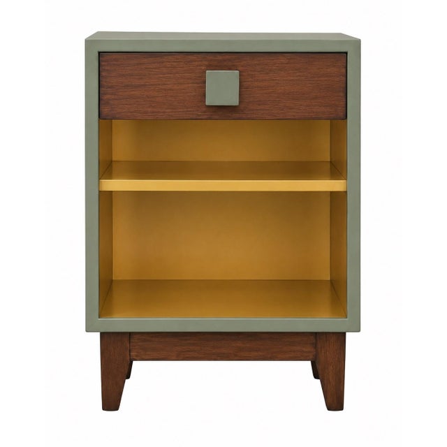 Mid-Century Modern Mid-Century Modern Nightstand in Sagewood Green™, Satin Walnut & Metallic Gold For Sale - Image 3 of 4