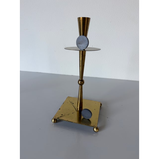 Brass 1970s Mid-Century Modern Brass & Metal Geometric Candle Holders – Pair For Sale - Image 8 of 12
