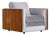 Restored 1970s Milo Baughman Style Gray Cube Chair With Wood Sides For Sale