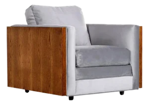 Restored 1970s Milo Baughman Style Gray Cube Chair With Wood Sides