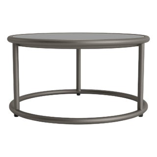 Brown Jordan Walter Lamb Aluminum 20" Round Occasional Table, Glass Top, Mica frame with N/A fabric For Sale