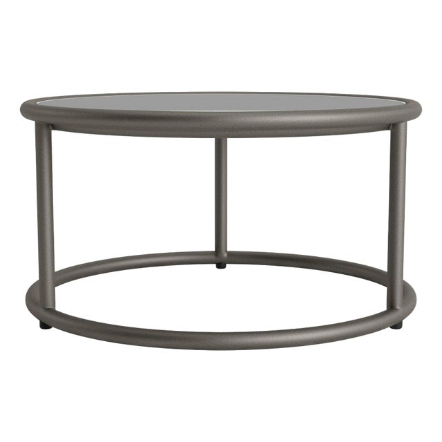 Brown Jordan Walter Lamb Aluminum 20" Round Occasional Table, Glass Top, Mica frame with N/A fabric For Sale
