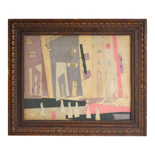 David Sinclair Nixon 1961 Signed Cityscape Paper Collage For Sale
