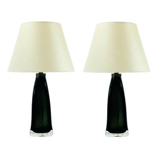 Mid-Century Modern Scandinavian Glass and Brass Table Lamps by Carl Fagerlund for Orrefors, 1960s, Set of 2 For Sale