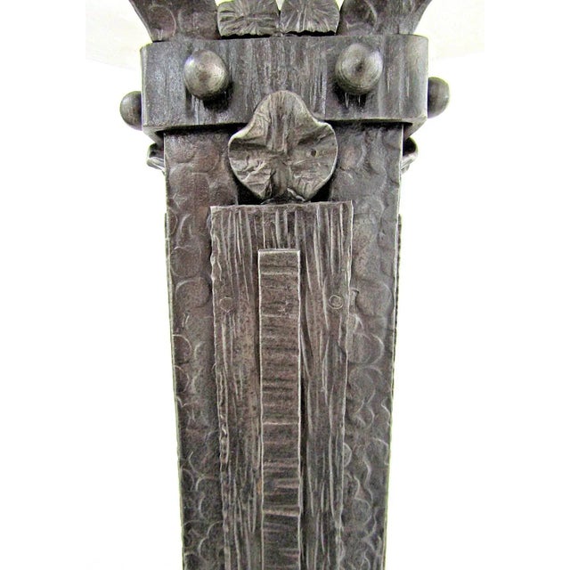 Black 1930s French Art Deco Wrought Iron and Sculpted Frosted Glass Torchiere Floor Lamp Attributed to Atelier Petitot and Muller Frères For Sale - Image 8 of 18