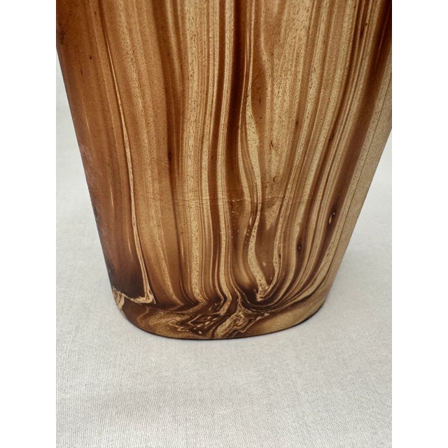 Tan Vintage Frenc;h Country Faux Bois Ceramic Vase, Brown & Cream For Sale - Image 8 of 9