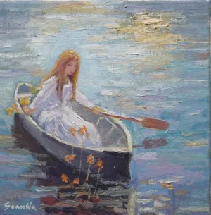 Sean Wu, Original Oil Portrait, Girl in the Boat