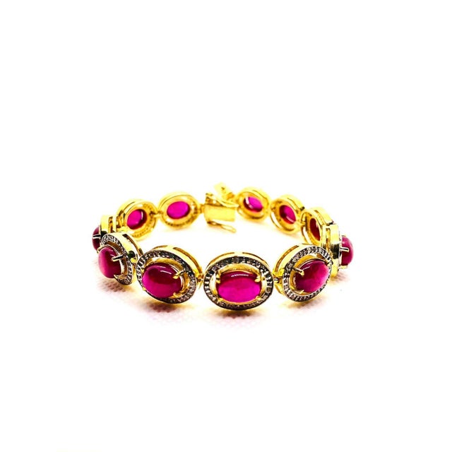 Ruby Red Bochic “Capri” Vintage Natural Ruby & Diamond Bracelet Set In 18K & Silver For Sale - Image 8 of 12