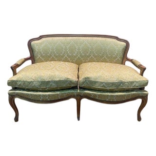 Louis Xv Style Sofa in Yellow Silk For Sale
