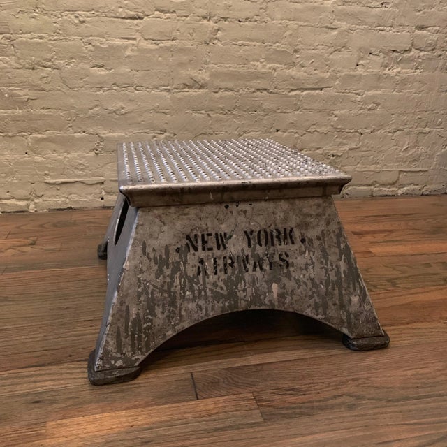 Industrial Mid 20th Century Industrial Aluminum Airplane Step Stool, New York Airways For Sale - Image 3 of 7