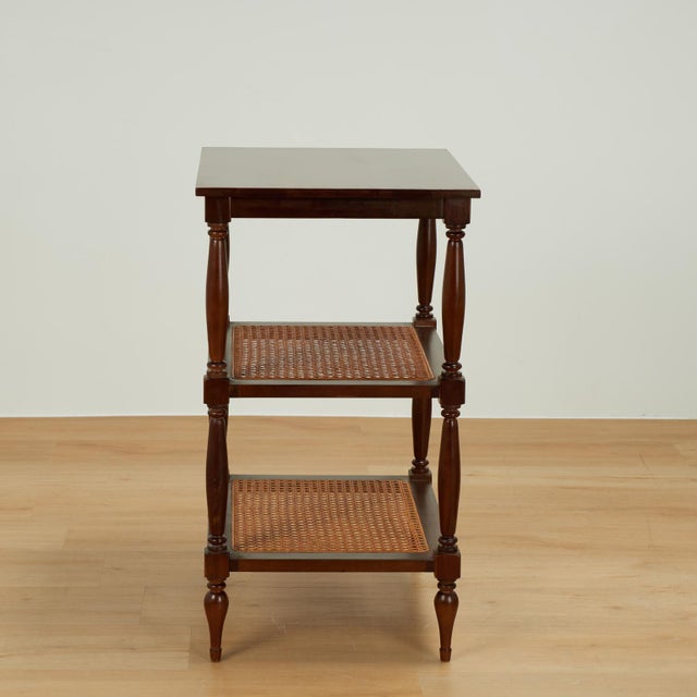 English Pair of Vintage British Colonial Style Three Tiered Stands For Sale - Image 3 of 16