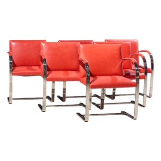 Knoll Brno Flat Bar Mid Century Chrome Dining Chairs - Set of 6 For Sale