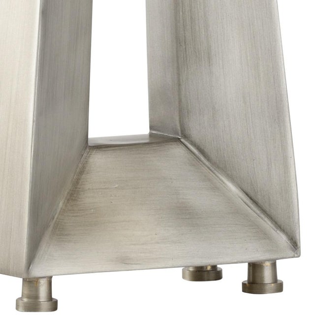 Antique silver finish 32h x 8w x 4d Shade Dimensions: top(10 x 18) bottom(10 x 18) side(9)