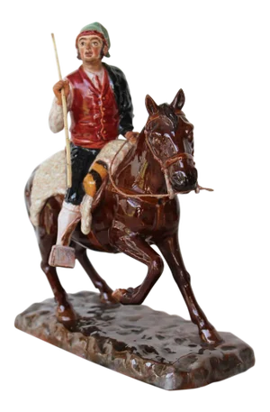 Vintage Bordallo Pinheiro Palissy Ware, Earthenware, Majolica Horseman Figurine