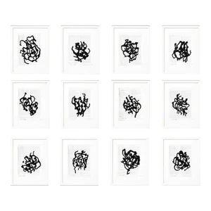 Wood Shadow Box Framed Originals by Diane Grant 'Black & White Abstractions Series' #4 - 50.8' by 43.1' Gallery Wall Art Installation - Set of 12