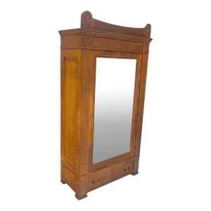Solid Oak Massive Arts & Crafts One Door Armoire Wardrobe Large Beveled Mirror