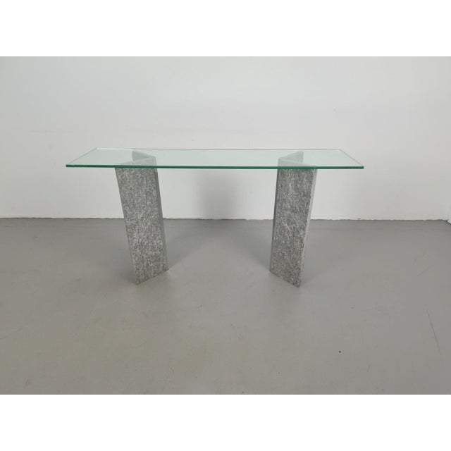 Brutalist Granite and Glass Console Table with Two Column Bases, 1970 For Sale - Image 4 of 12