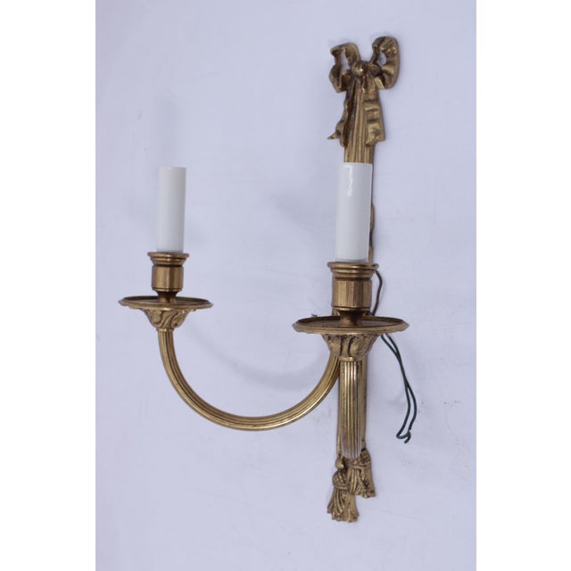 1950s Pair of French Style Brass Electric Sconces For Sale - Image 4 of 11