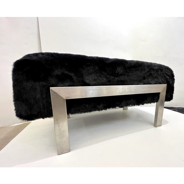 1970s Italian Vintage Black Faux Fur Steel Bed Stool Bench For Sale - Image 13 of 13