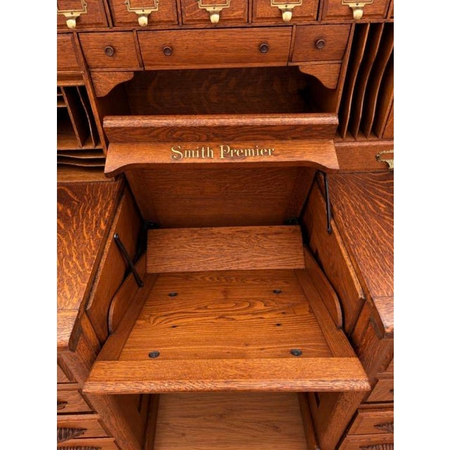 Very Special Antique Smith Premier Roll Top Desk | Quarter Sawn Oak Typewriter Desk | Victorian Office Furniture For Sale - Image 10 of 17