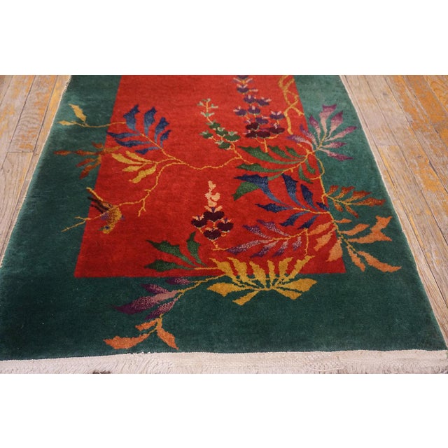 Wonderful Red Color and Unique Floral Antique Chinese Art Deco Rug For Sale - Image 4 of 12