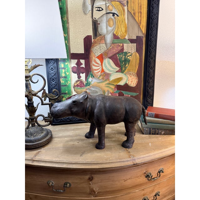 Wood and Leather Hippopotamus Sculpture For Sale - Image 9 of 9