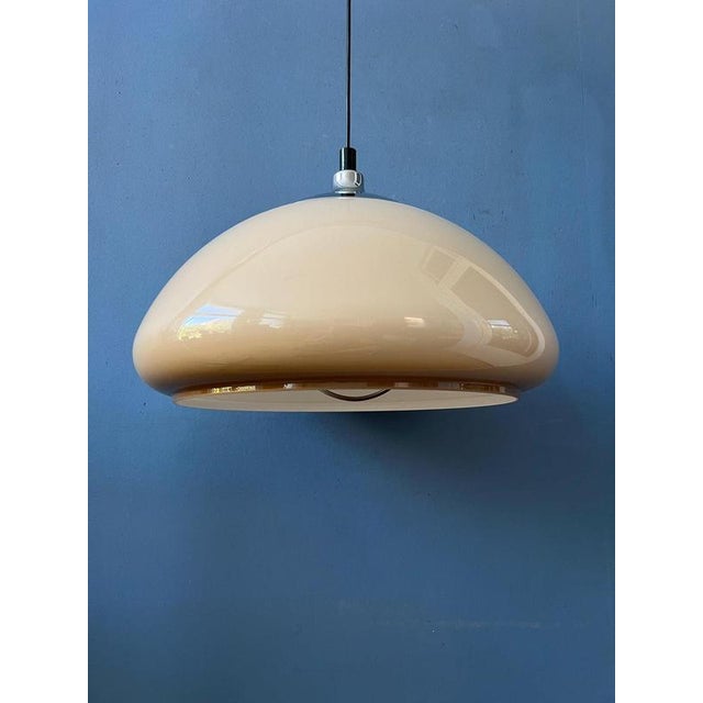 Acrylic Glass Beige Mushroom Pendant Lamp with Chrome Top Cap For Sale - Image 6 of 11