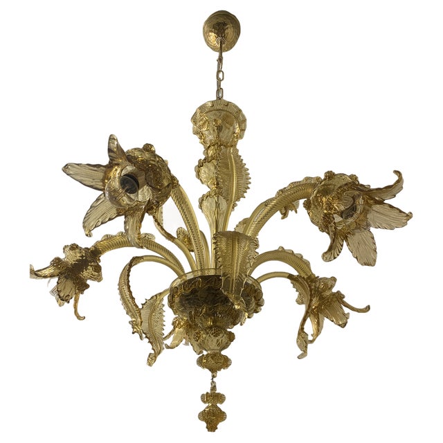 Amber Murano Glass Chandelier with Flowers and Leaves from Simoeng For Sale