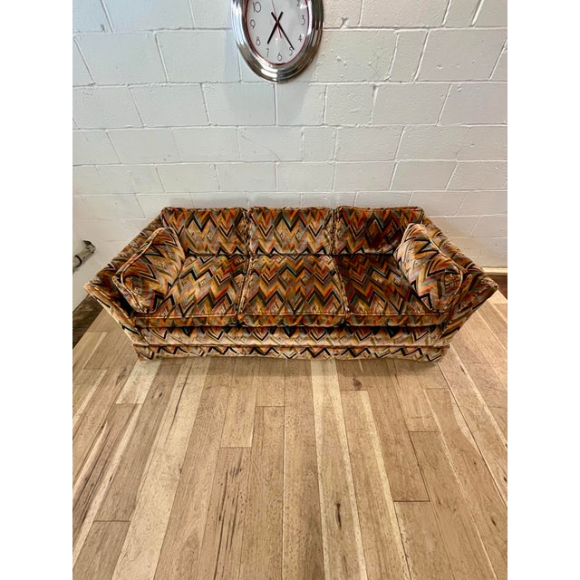 Jack Lenor Larsen style mid century Chevron sofa. Most Likely for W&J Sloane. Great colors and visuals. Low profile...