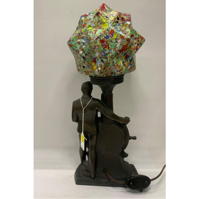 1940s Vintage Navy Figural Nautical Table Lamp With Multi Color Arts and Crafts Glass Shade For Sale - Image 5 of 6