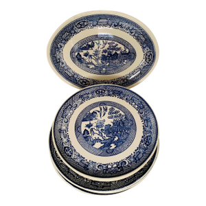 Vintage Blue Willow Transferware Plates - 9 PCS