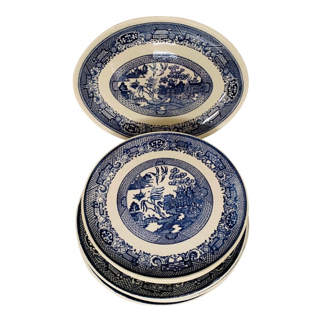Vintage Blue Willow Transferware Plates - 9 Pieces For Sale