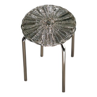 El 01 Stool in Metal-Plated Hand-Woven Wicker by Caspal For Sale
