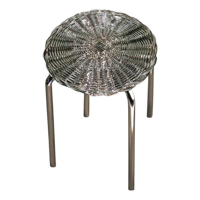 El 01 Stool in Metal-Plated Hand-Woven Wicker by Caspal For Sale