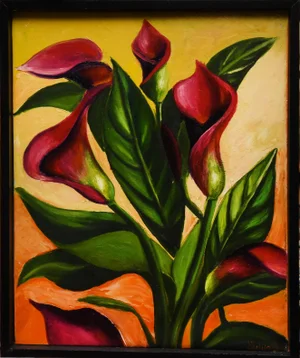 1990s Calla Lily Elegance Acrylic Painting, Framed