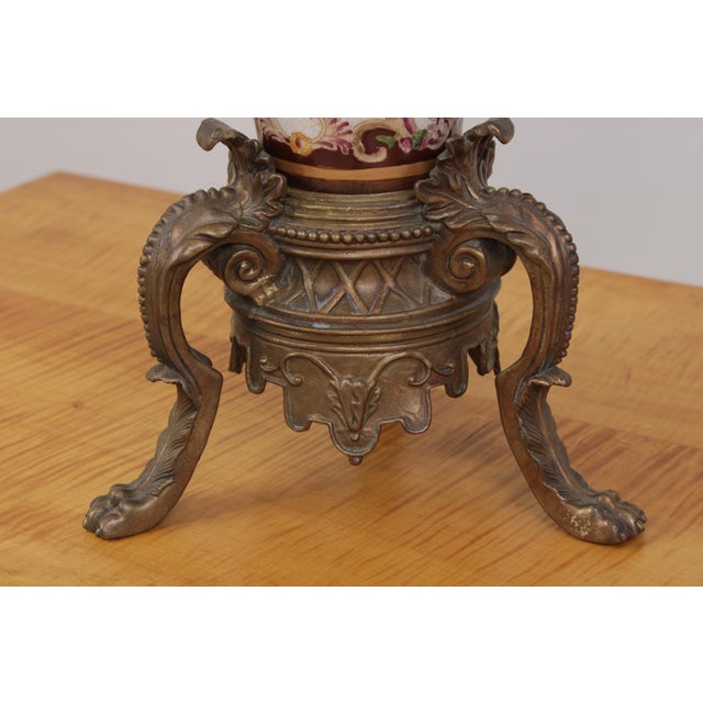 Pair Castilian Porcelain & Bronze French Style Lidded Urns For Sale - Image 11 of 18