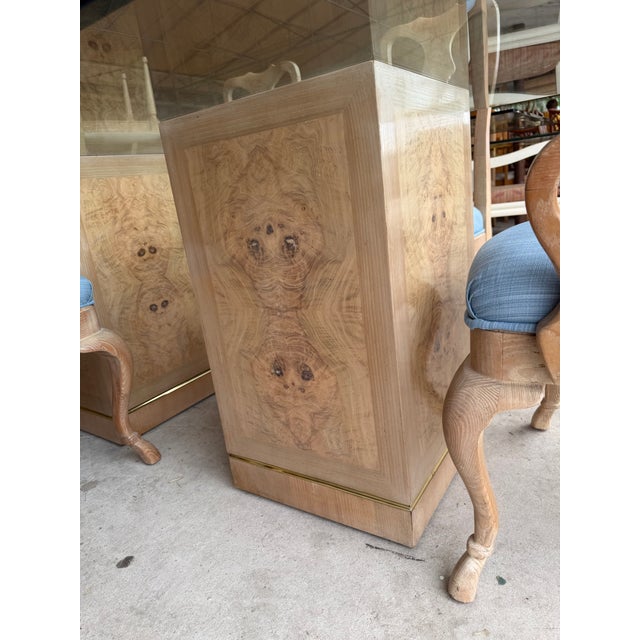Vintage Drexel Heritage Book-Matched Burlwood & Brass Pedestals - Pair For Sale In West Palm - Image 6 of 7