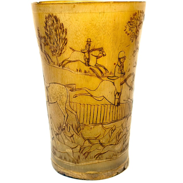 Rare Georgian Hand-Engraved Sporting Cow Horn Beaker "The Death" of the Fox Hunt For Sale - Image 18 of 18