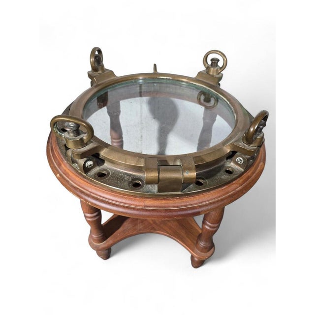 Brass and Glass Porthole Side Table, 1930 For Sale - Image 10 of 14