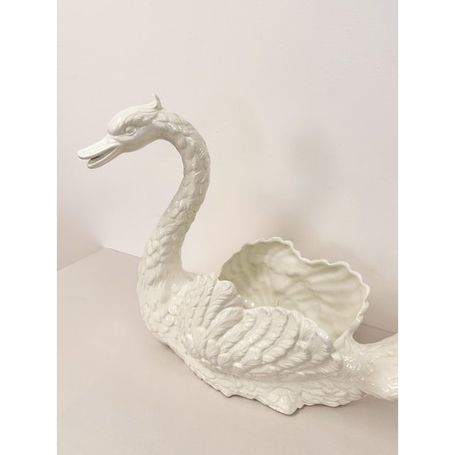 Mid-Century Modern Large Vintage White Porcelain Swan Planter Sculpture MCM Decor Italian Style For Sale - Image 3 of 17
