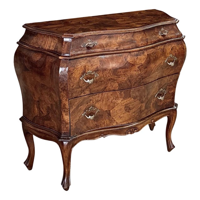 Vintage Italian Olive Burl Bombé Chest For Sale