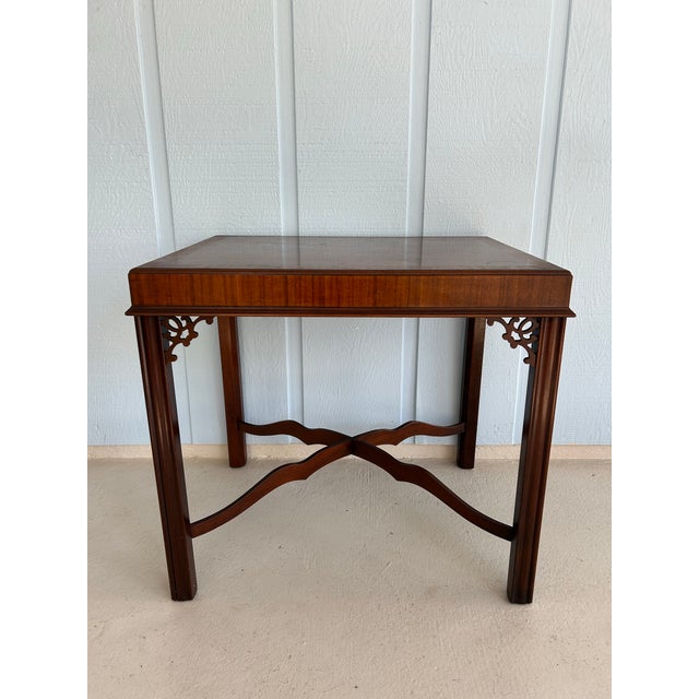 Antique Chinoiserie Chippendale-Style Mahogany Tea Table With Fretwork Brackets & X-Stretcher C. 1910 For Sale In West Palm - Image 6 of 12